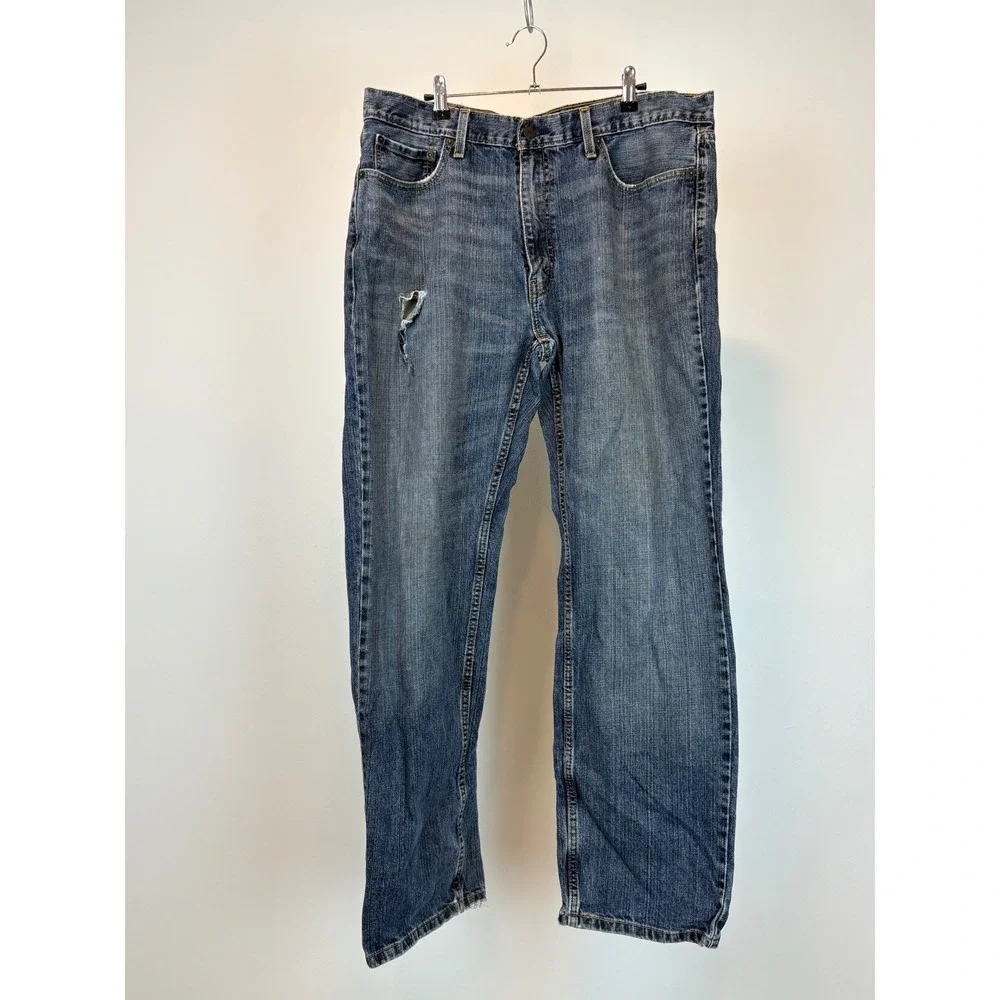 Levi 559 Relaxed Straight Jeans Mens 38x32 Blue Distressed Denim Workwear Skater